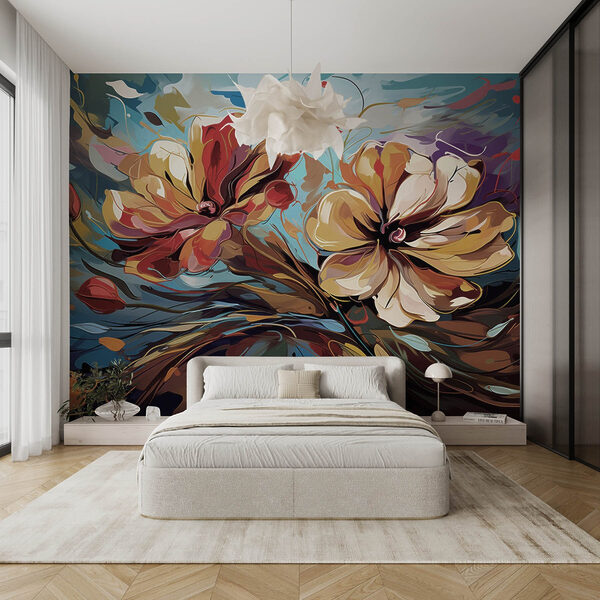 Pintura de flores sobre fondo azul Pintura de flores sobre fondo azul