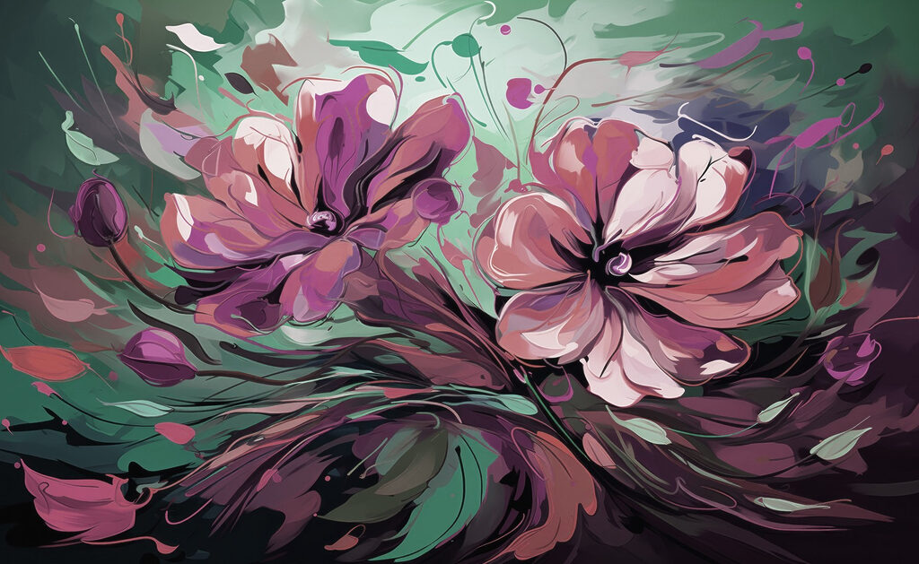 Pintura de flores sobre fondo verde Pintura de flores sobre fondo verde
