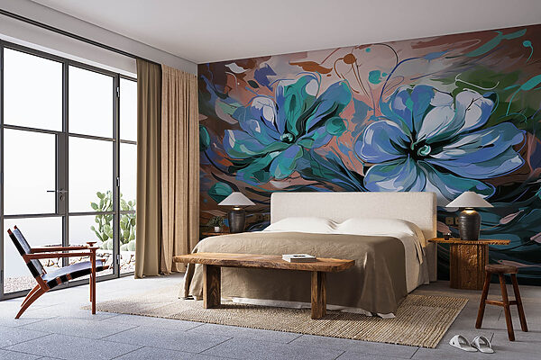 Pintura de flores sobre fondo verde Pintura de flores sobre fondo verde