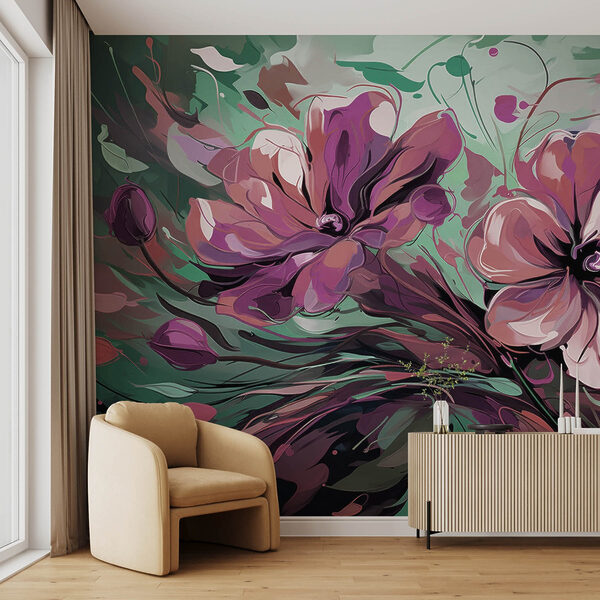 Pintura de flores sobre fondo verde Pintura de flores sobre fondo verde