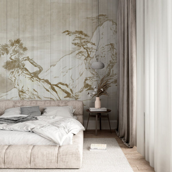 Fotomurales Fotomurales Pintura de montañas y árboles (SKU: w03379)