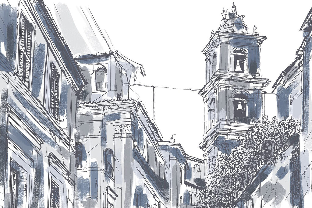 Dibujo de un edificio con campanas Dibujo de un edificio con campanas
