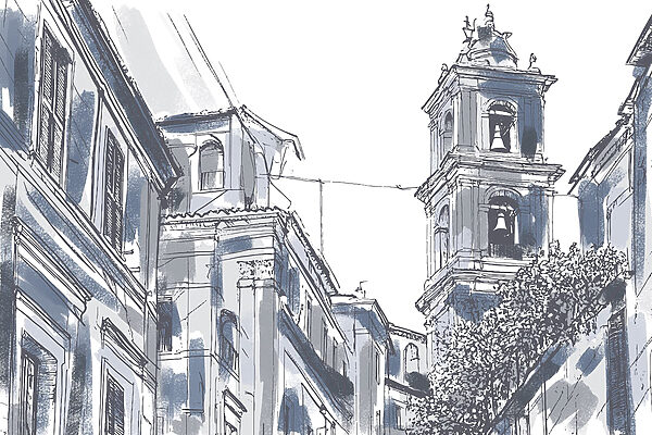 Dibujo de un edificio con campanas Dibujo de un edificio con campanas