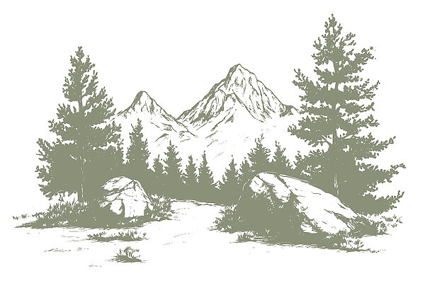 Dibujo de árboles y montañas Dibujo de árboles y montañas