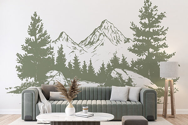 Dibujo de árboles y montañas Dibujo de árboles y montañas