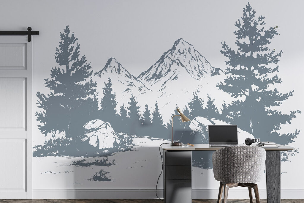 Mountain range with trees and rocks Mountain range with trees and rocks