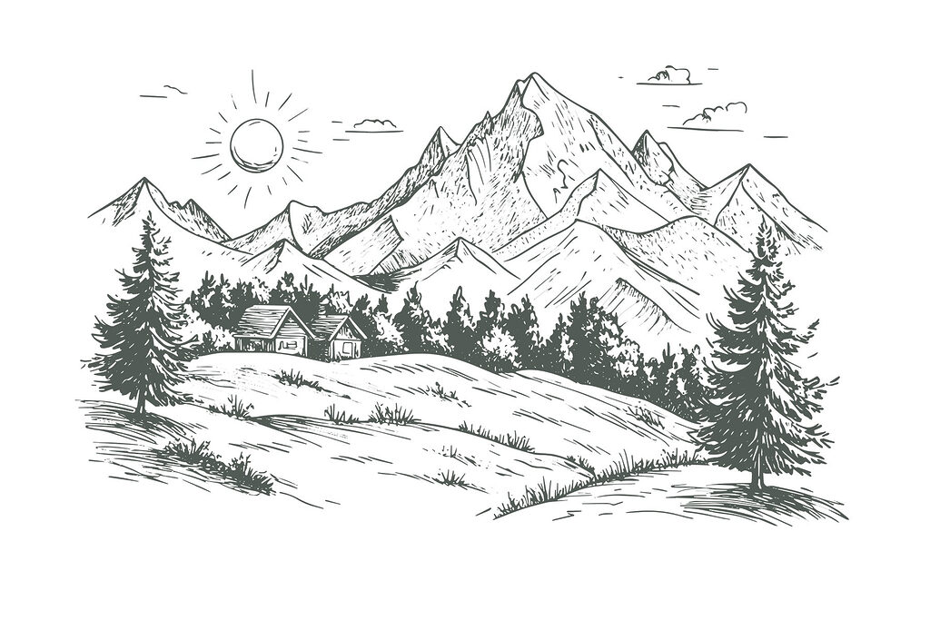 Paisaje con árboles y una casa Paisaje con árboles y una casa