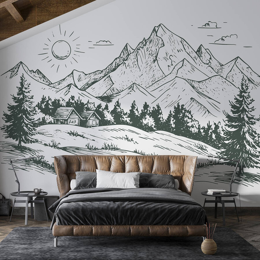 Paisaje con árboles y una casa