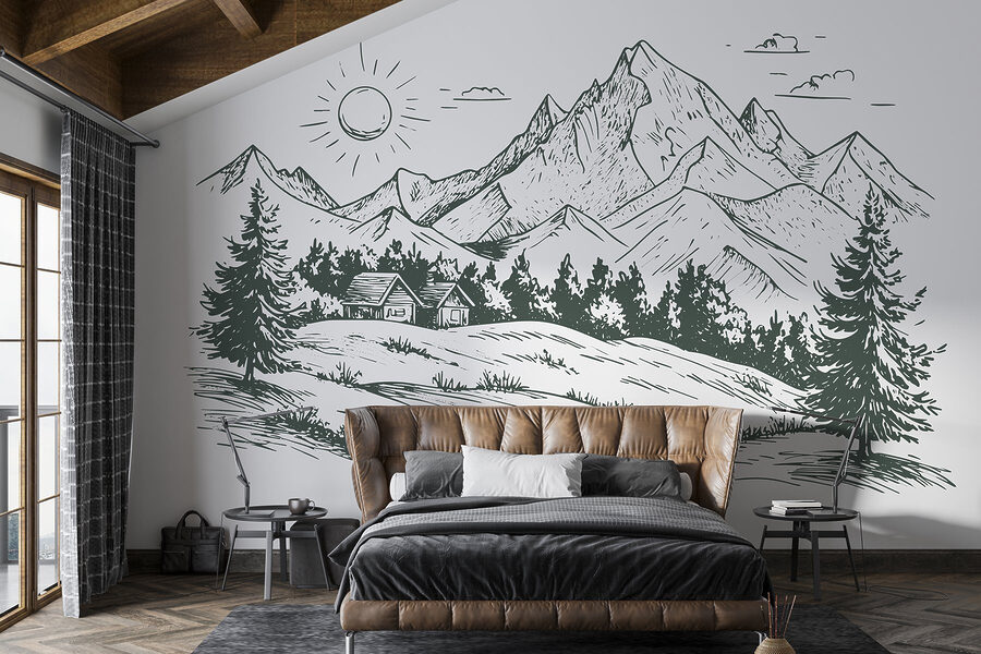 Paisaje con árboles y una casa