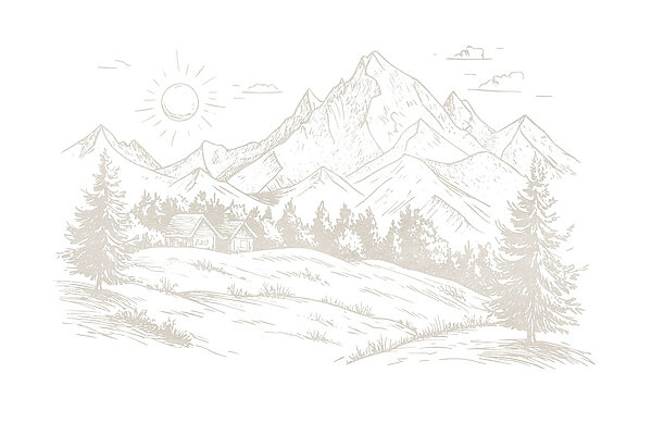 Dibujo de un paisaje con montañas y árboles Dibujo de un paisaje con montañas y árboles
