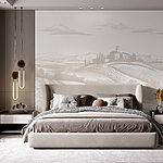 Fotomurales Paisaje con una casa y campos