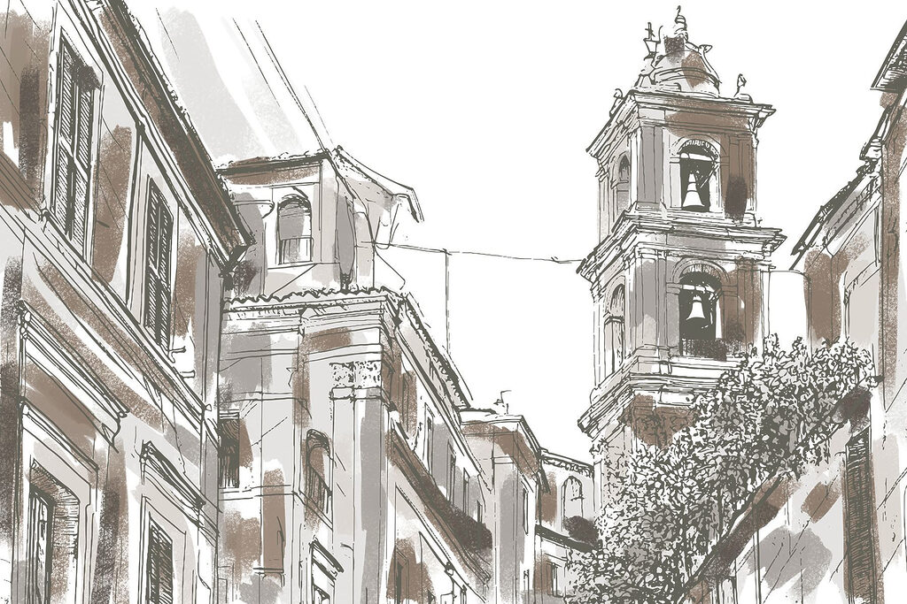 Dibujo de un edificio con campanas Dibujo de un edificio con campanas