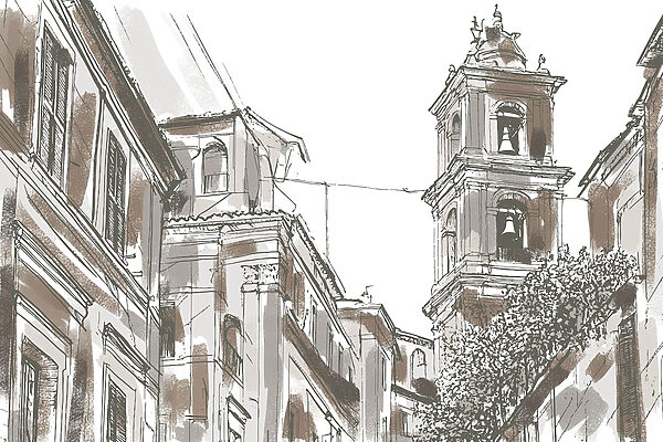 Dibujo de un edificio con campanas Dibujo de un edificio con campanas