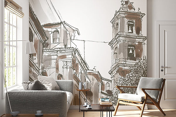 Dibujo de un edificio con campanas Dibujo de un edificio con campanas