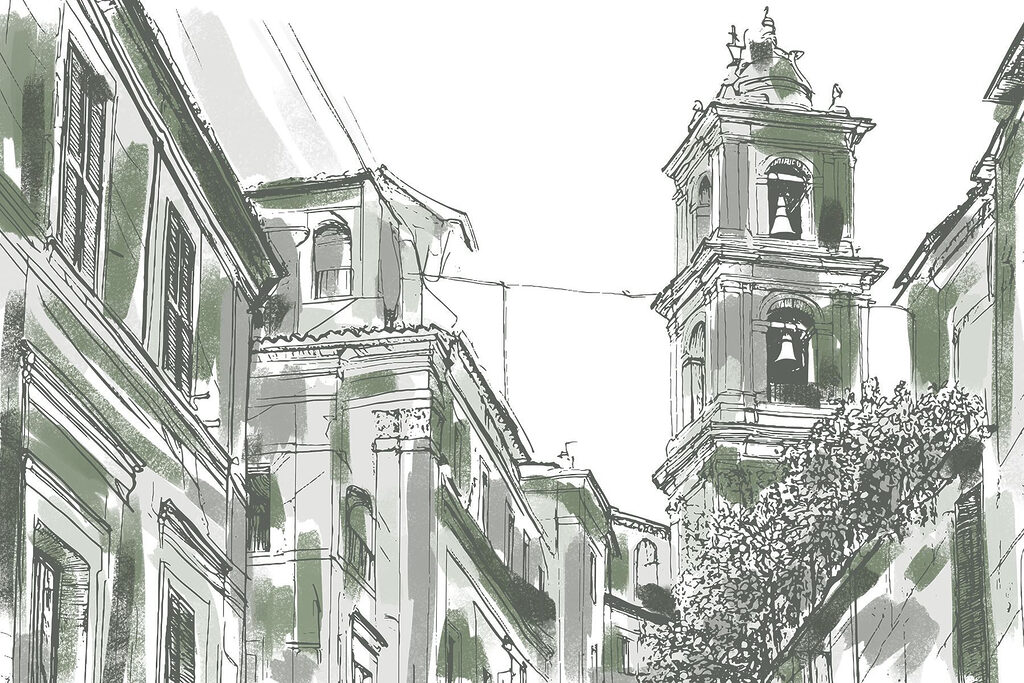 Dibujo de un edificio con campanas Dibujo de un edificio con campanas