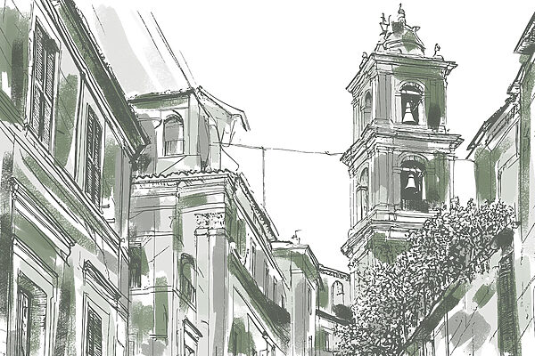 Dibujo de un edificio con campanas Dibujo de un edificio con campanas