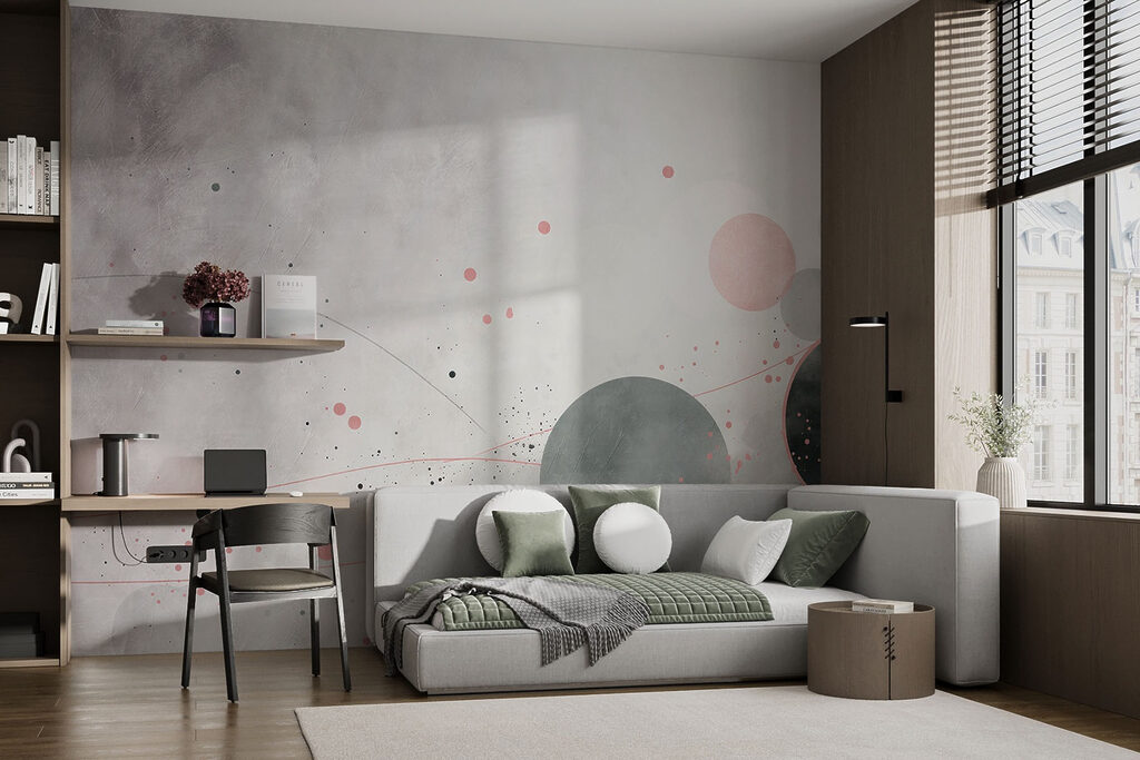 Grey and pink circles and lines