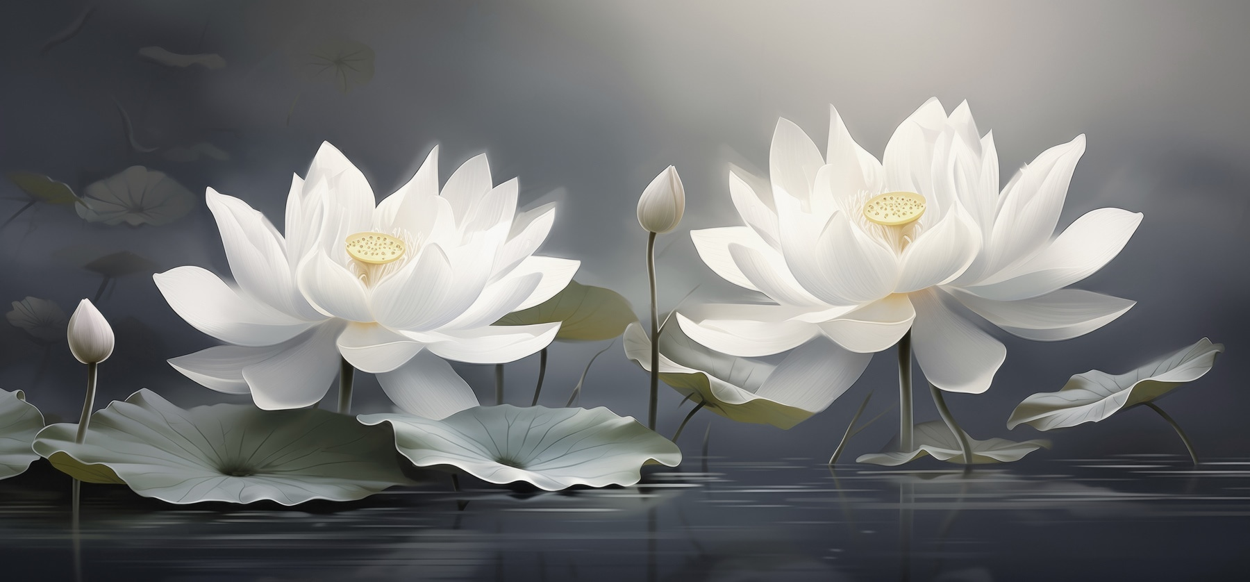 Group of white flowers in water Group of white flowers in water