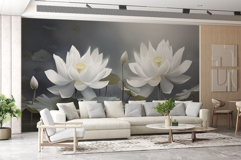 Group of white flowers in water Group of white flowers in water