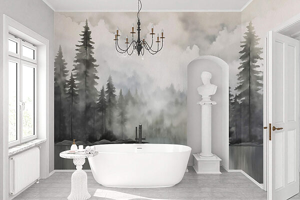 Fotomurales Fotomurales Acuarela de un bosque y un lago (SKU: w03387)