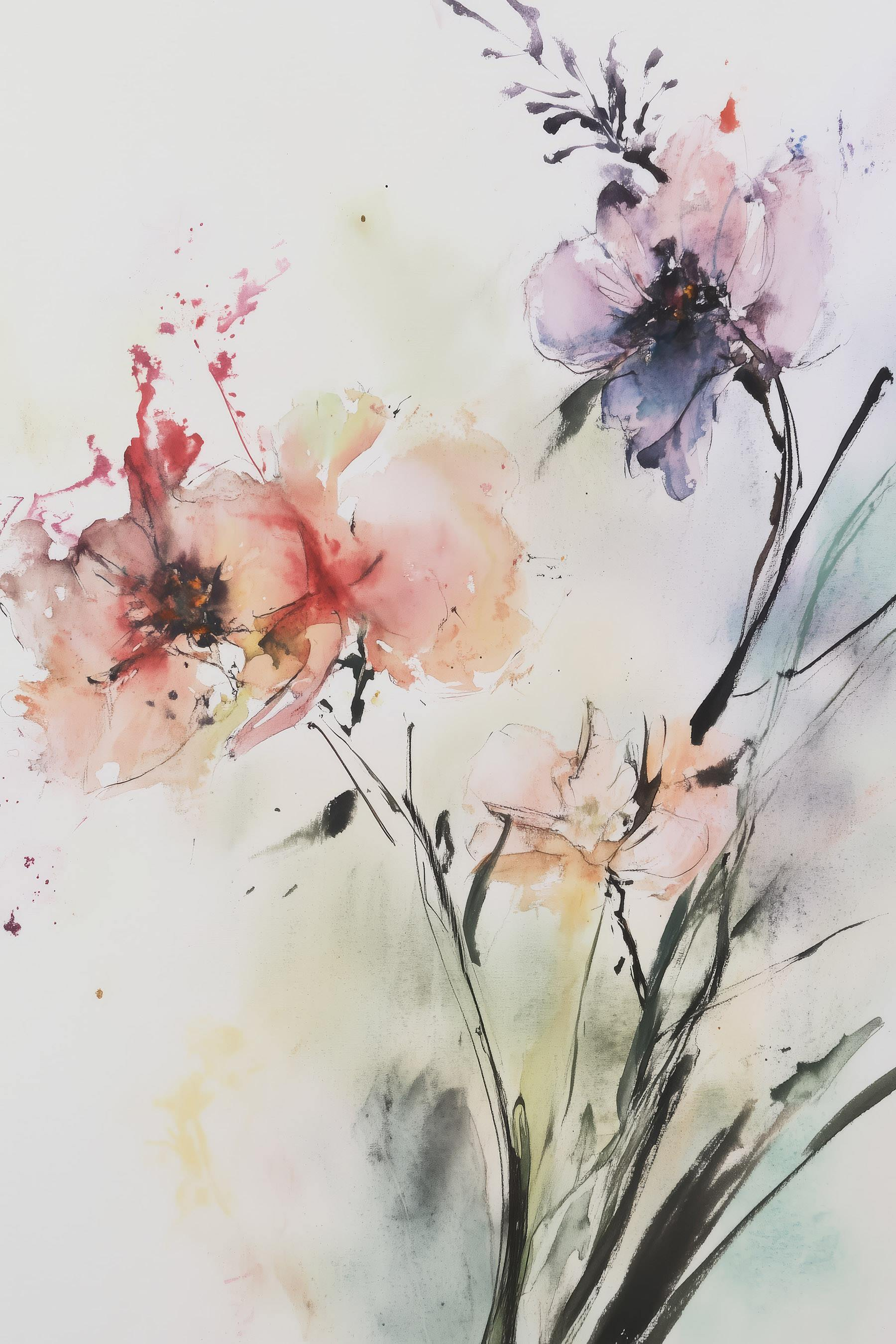 Painting of flowers on a white surface
