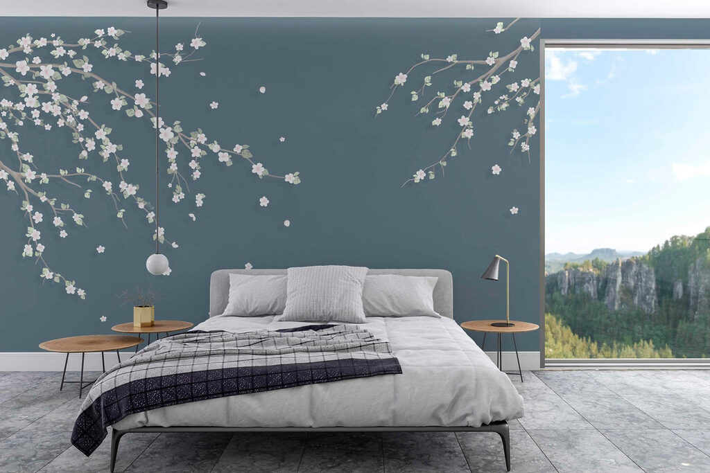 Tree branch with white flowers