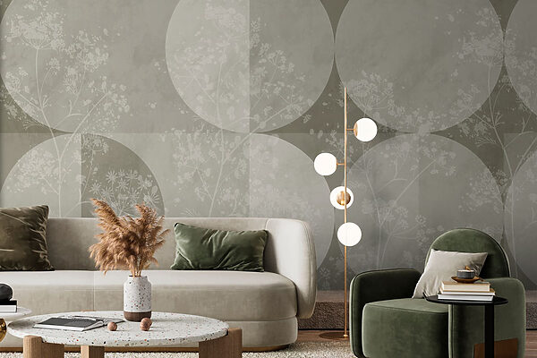 Fondo gris y blanco con círculos y flores Fondo gris y blanco con círculos y flores