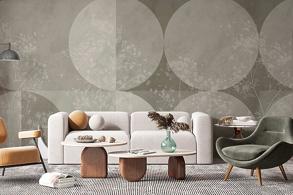 Fondo gris y blanco con círculos y flores Fondo gris y blanco con círculos y flores