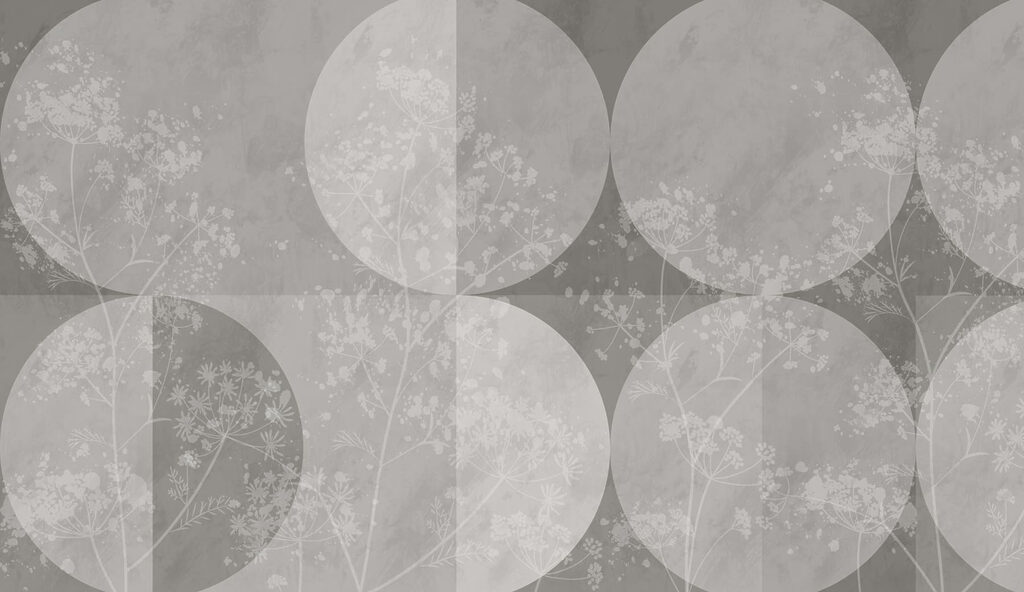 Fondo gris y blanco con círculos y flores Fondo gris y blanco con círculos y flores