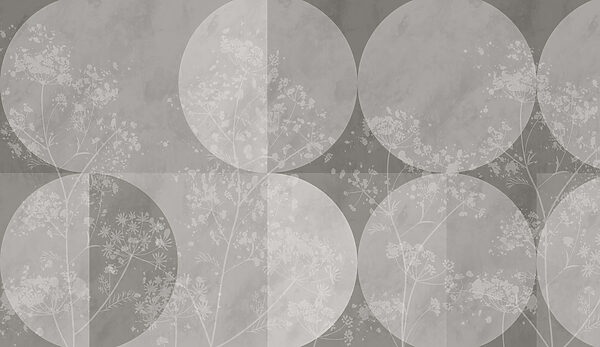 Fondo gris y blanco con círculos y flores Fondo gris y blanco con círculos y flores