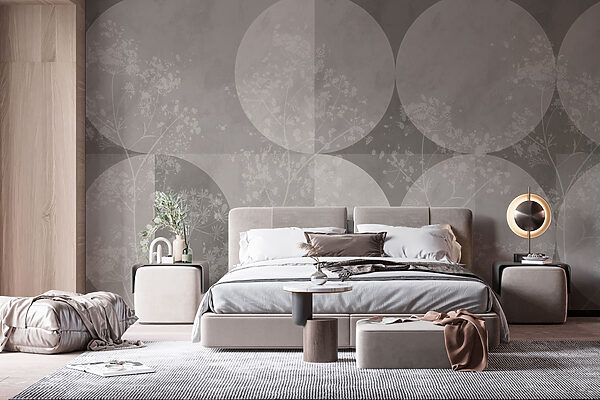 Fondo gris y blanco con círculos y flores Fondo gris y blanco con círculos y flores