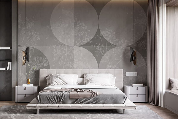 Fondo gris y blanco con círculos y flores Fondo gris y blanco con círculos y flores