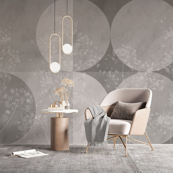 Fondo gris y blanco con círculos y flores Fondo gris y blanco con círculos y flores