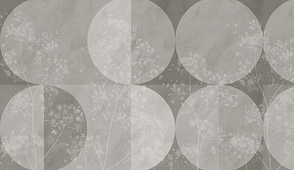 Papel pintado gris y blanco con círculos y flores blancas Papel pintado gris y blanco con círculos y flores blancas