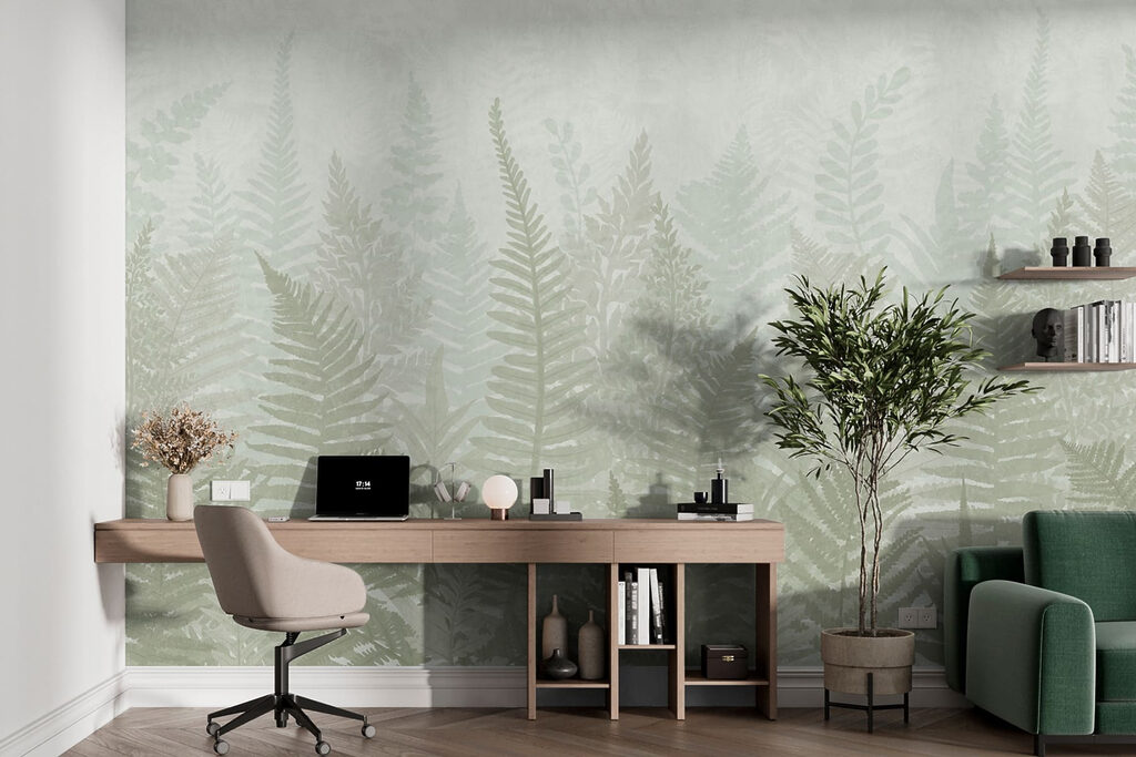 Fern leaves in a foggy environment