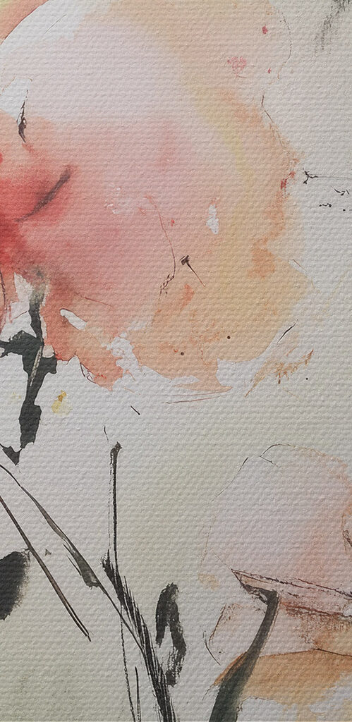 Painting of flowers on a white surface