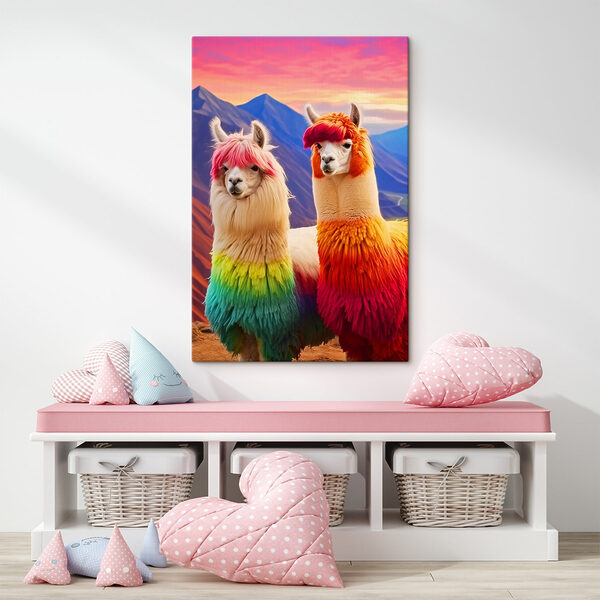 Cuadros Dos llamas con el pelo de colores del arcoíris (SKU: s43262) Cuadros Cuadros Dos llamas con el pelo de colores del arcoíris (SKU: s43262)