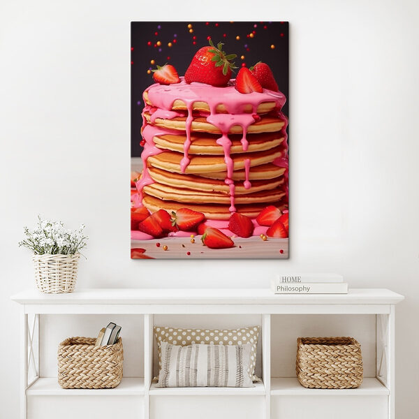 Torre de tortitas con glaseado rosa y fresas Cuadros Torre de tortitas con glaseado rosa y fresas
