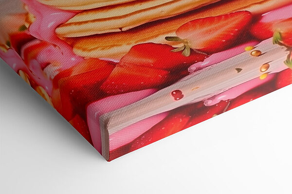 Stack of pancakes with pink frosting and strawberries Stack of pancakes with pink frosting and strawberries