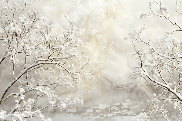 Snow covered trees in a snowy landscape
