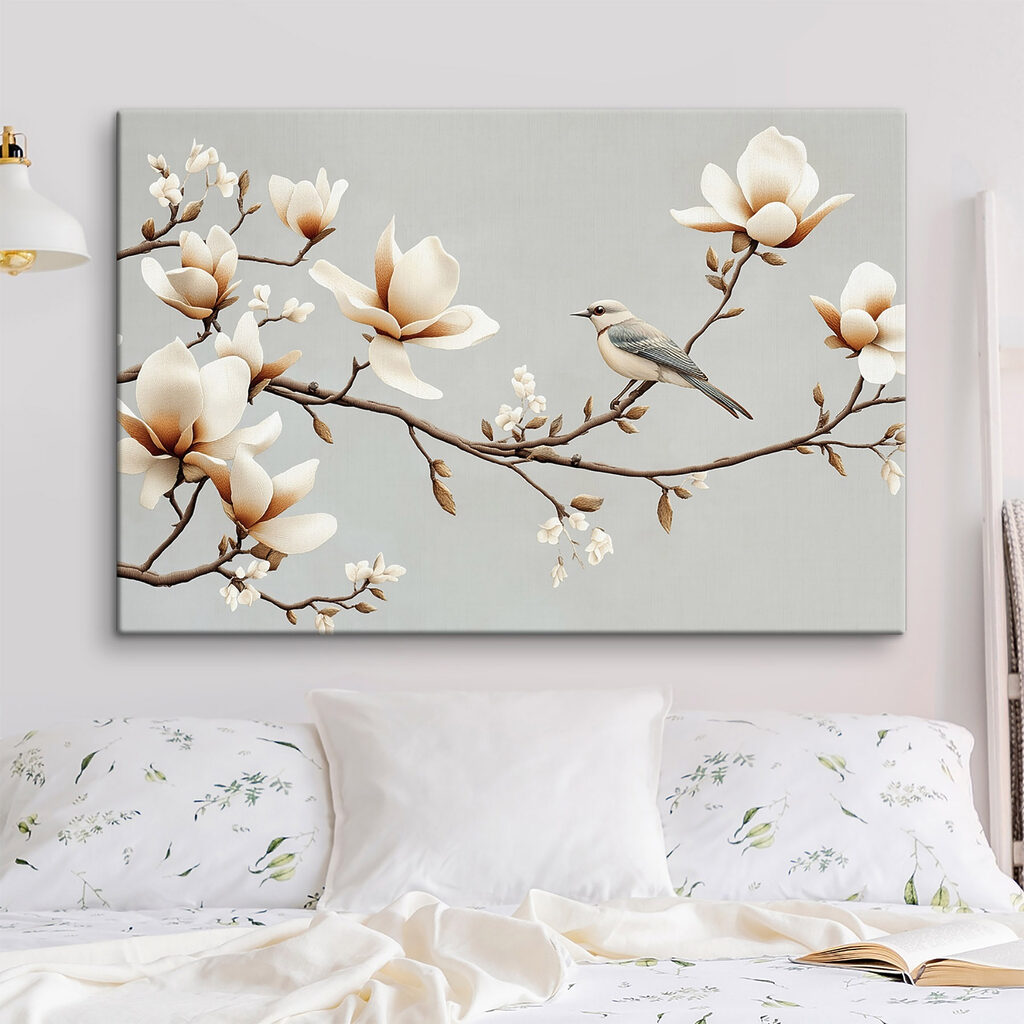 Bird on a branch with flowers