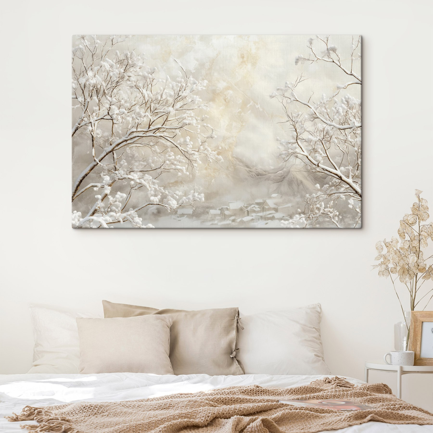Snow covered trees in a snowy landscape