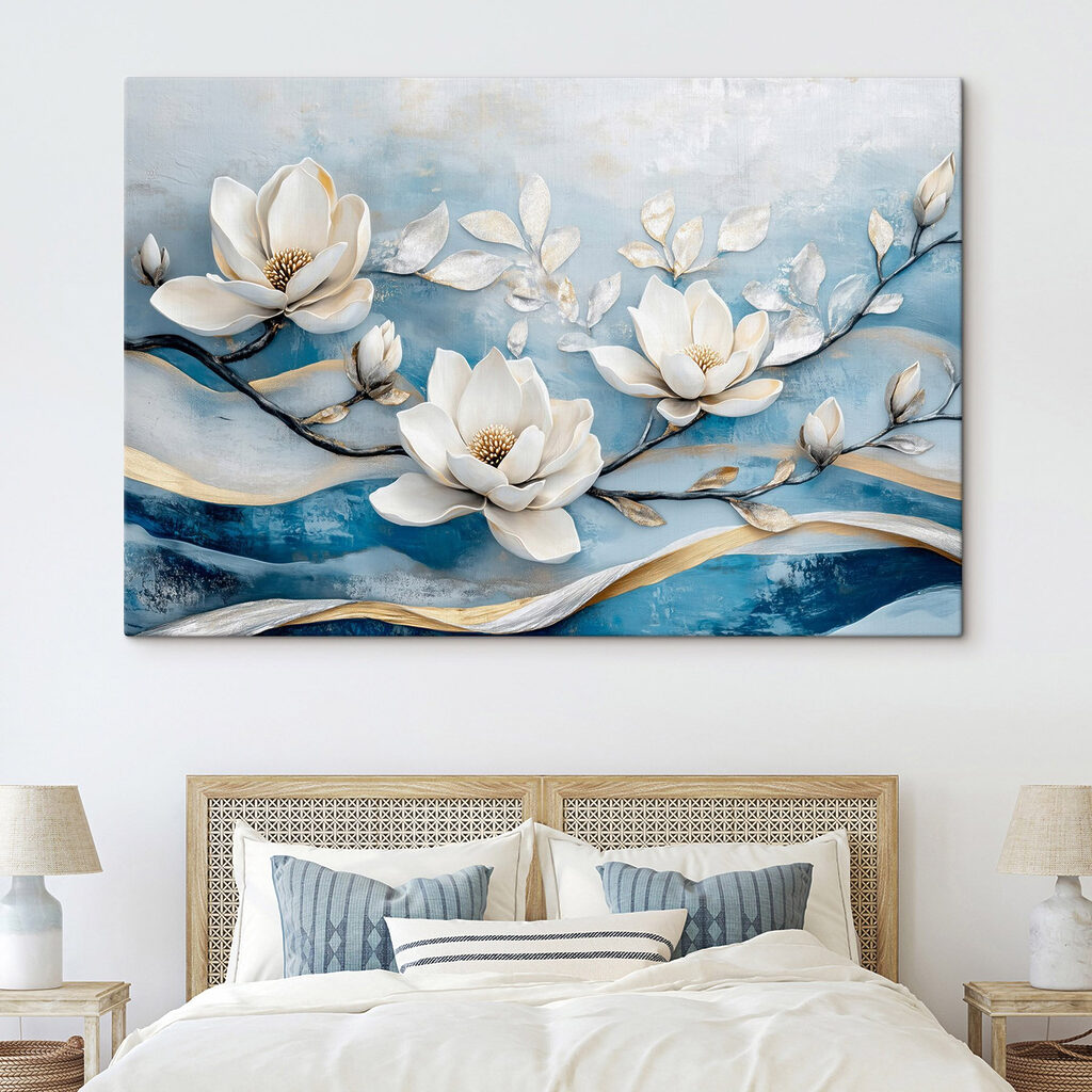 White flowers on a blue background White flowers on a blue background