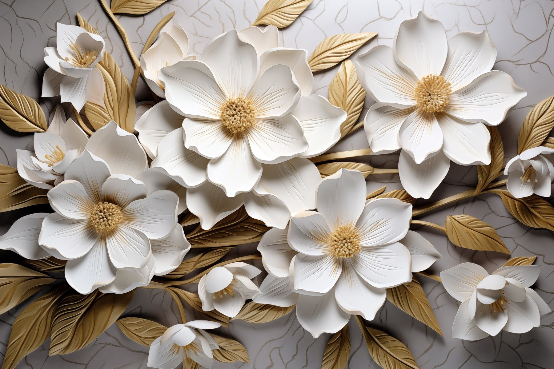 Group of white flowers and leaves Group of white flowers and leaves