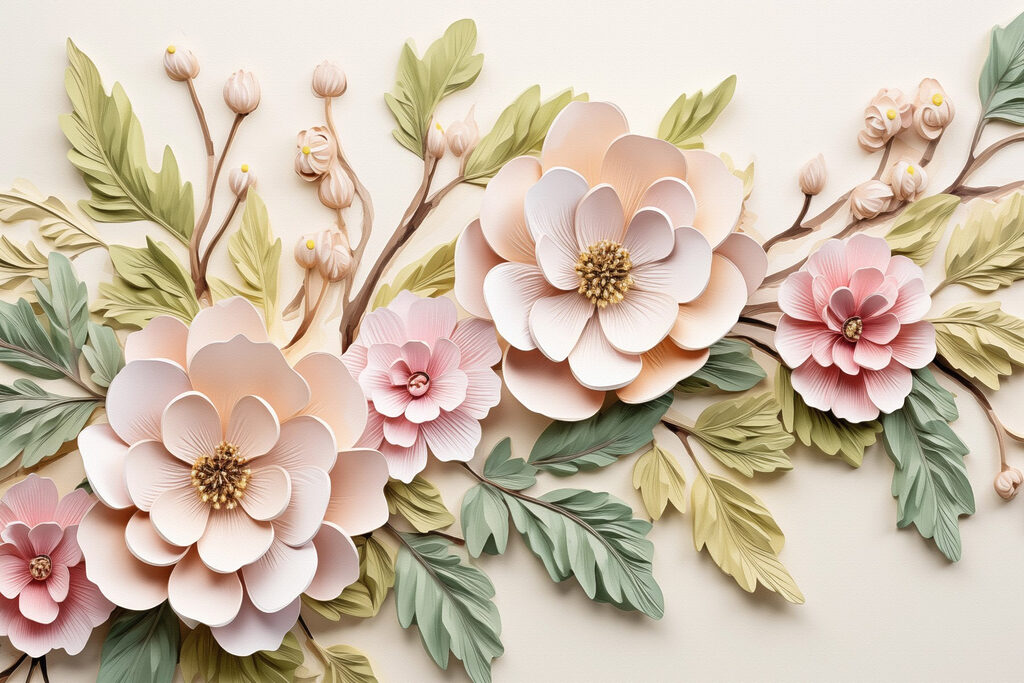 Paper flowers and leaves Paper flowers and leaves