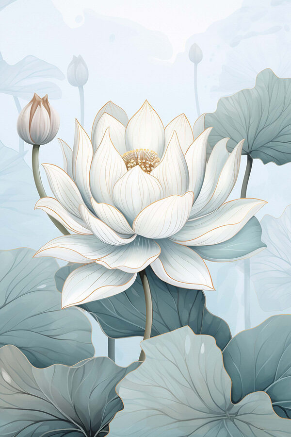 White flower with green leaves White flower with green leaves