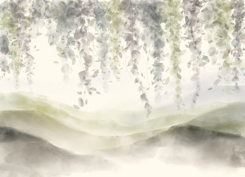 Pintura de un paisaje con hojas desde el techo Pintura de un paisaje con hojas desde el techo