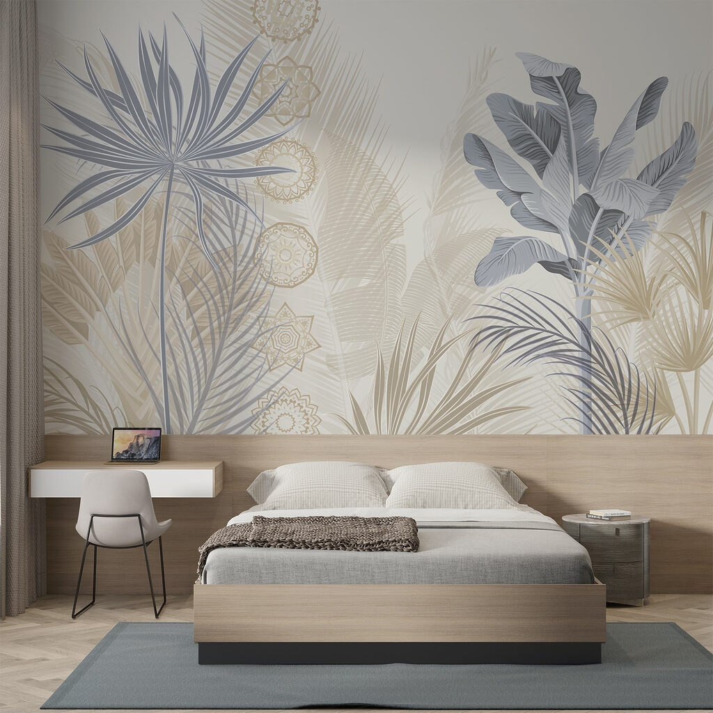Exotic leaves in soft pastel tones