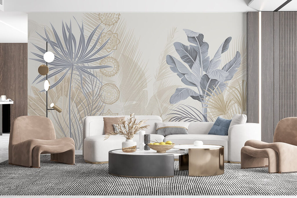 Exotic leaves in soft pastel tones