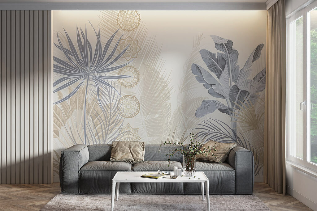 Exotic leaves in soft pastel tones